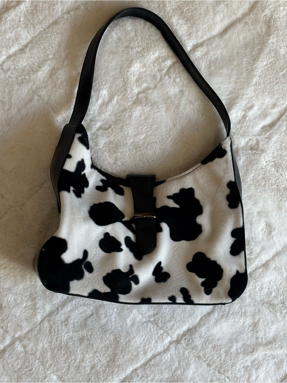 Black & White Cow Print Shoulder Bag - Women - Picture 8 of 11